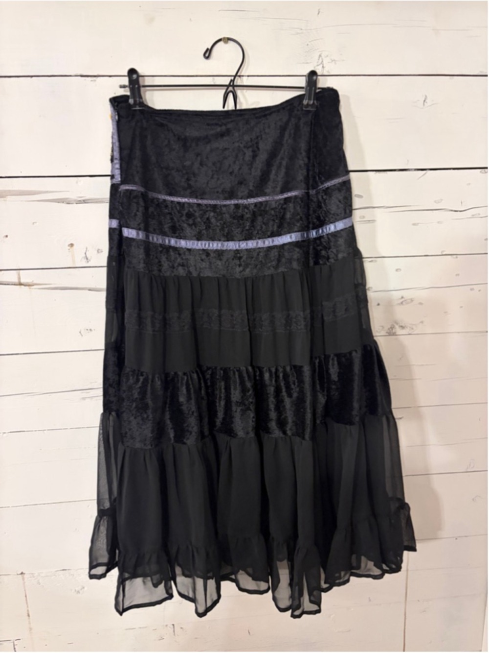 Vintage Art Nouveau Y2K Velvet Tiered Maxi Skirt Fairy Grunge Whimsical BoHo